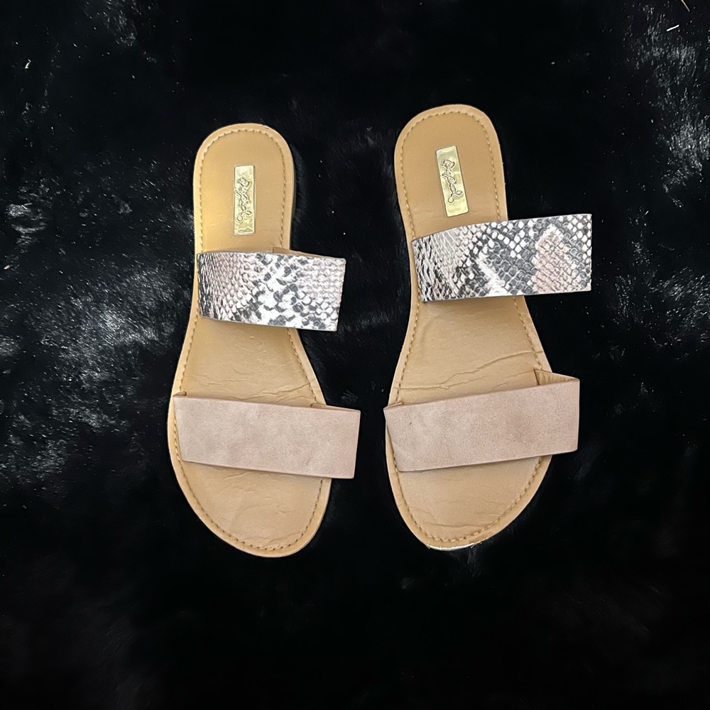 Qupid Beige and Snake Print Sandals